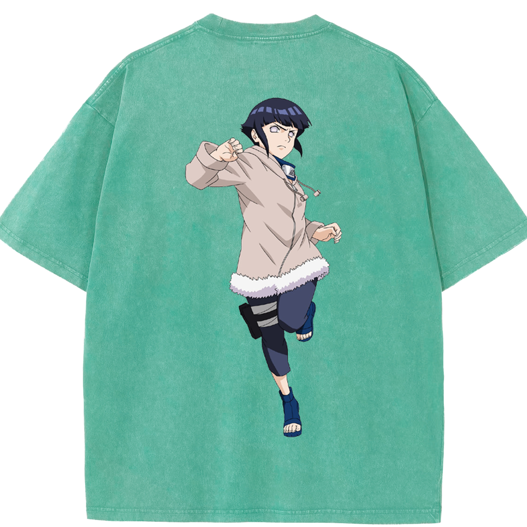 （画像用） NARUTO -ナルト- 日向ヒナタ Hyūga Hinata 綿100% ヴィンテージ風 半袖Tシャツ（背面プリント）
